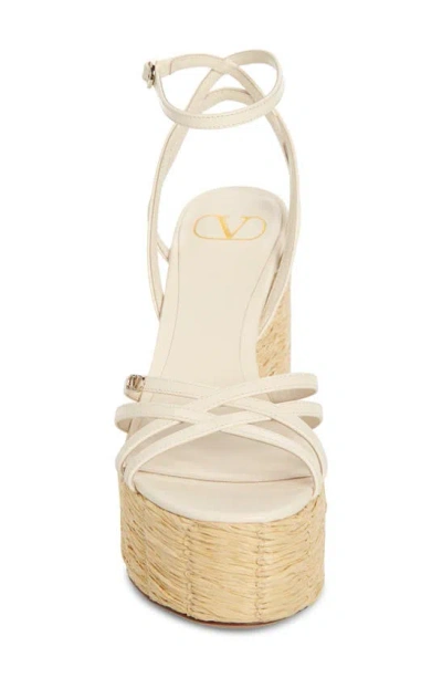 Shop Valentino Raflower Platform Wedge Sandal In Light Ivory/ Naturale