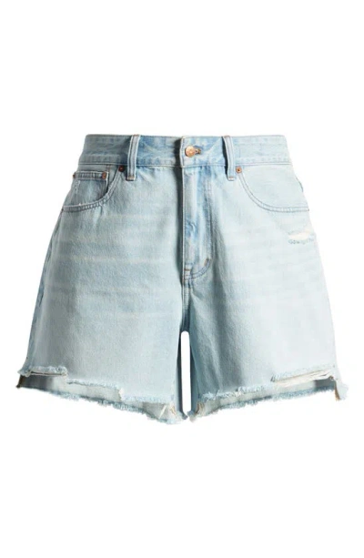 Shop Madewell Step Hem Edition: Relaxed Mid Length Denim Shorts In Wengler Wash