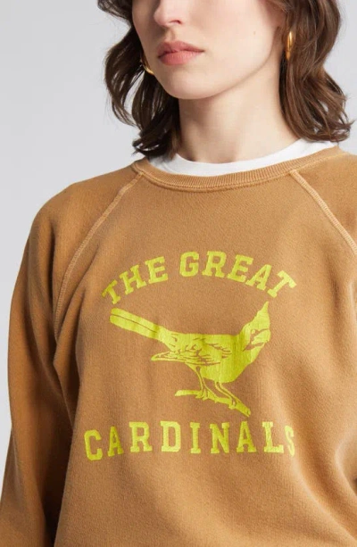 Shop The Great The Shrunken Bird Cotton Graphic Sweatshirt In Washed Suntan