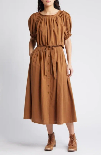 Shop The Great . The Treeline Cotton Blend Midi Skirt In Suntan