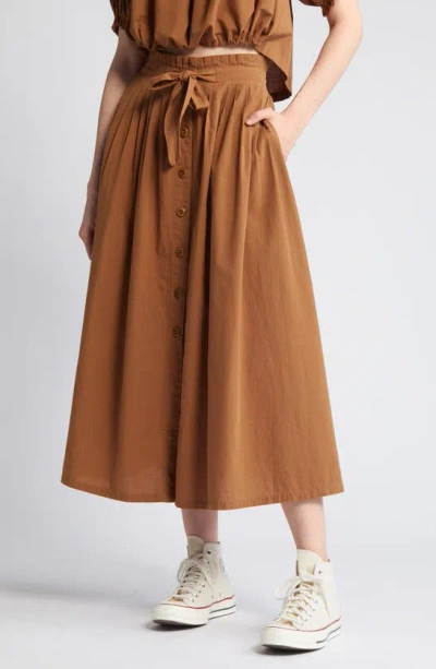 Shop The Great . The Treeline Cotton Blend Midi Skirt In Suntan