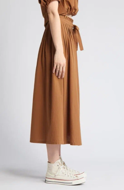 Shop The Great The Treeline Cotton Blend Midi Skirt In Suntan