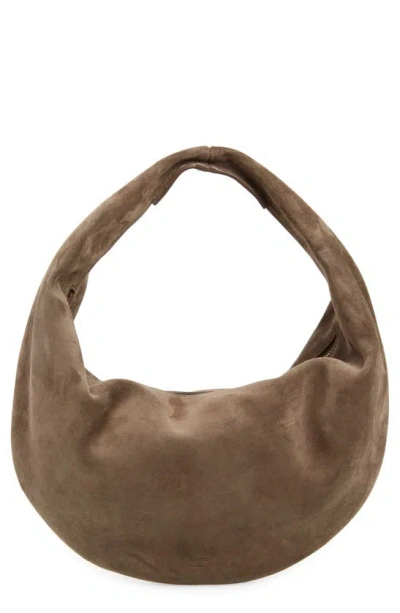 Shop Khaite Medium Olivia Suede Hobo Bag In Toffee