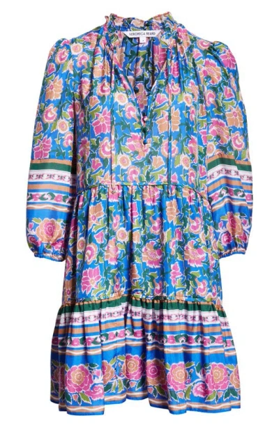 Shop Veronica Beard Hawken Mixed Floral Silk Minidress In Sarong Floral Print