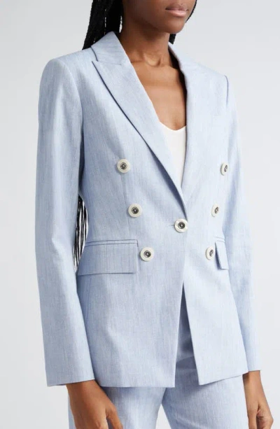 Shop Veronica Beard Gaya Metallic Stripe Cotton Blend Dickey Jacket In Blue Oasis