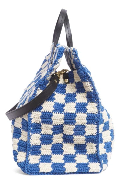 Shop Clare V Summer Simple Crochet Cotton Tote In Cobalt/ Cream Crochet Checker