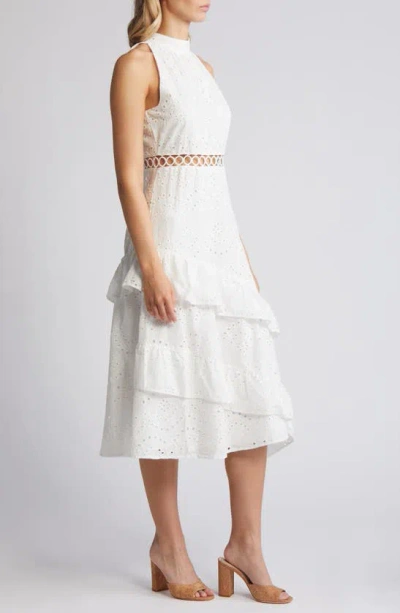Shop Sam Edelman Sleeveless Embroidered Eyelet Ruffle Dress In White