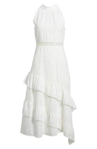 Shop Sam Edelman Sleeveless Embroidered Eyelet Ruffle Dress In White