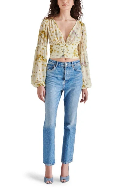 Steve Madden Leilani Floral Plunge Neck Crop Top In Ivory Multi