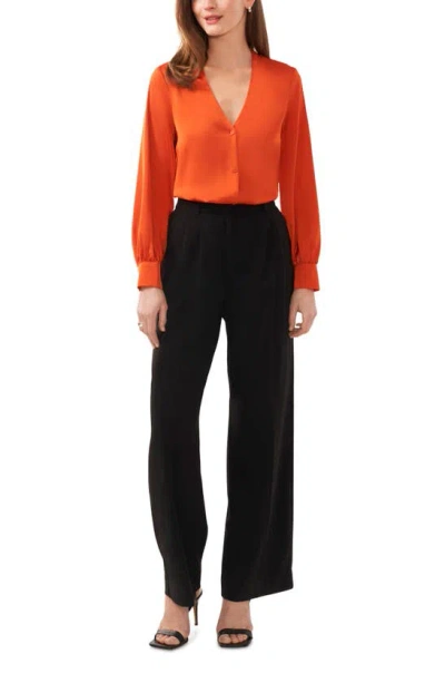 Shop Halogen Collarless Satin Button-up Shirt In Burnt Orange