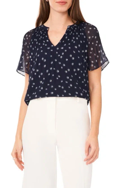 Shop Halogen Release Pleat Blouse In Classic Navy Blue Ditsy