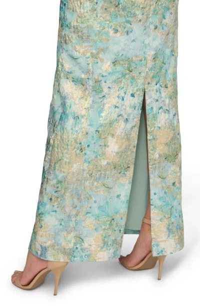 Shop Aidan Mattox By Adrianna Papell Floral Metallic Jacquard Column Gown In Green Multi