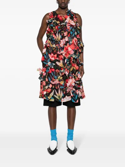 Shop Comme Des Garçons Flower Print Mini Dress In Multicolor