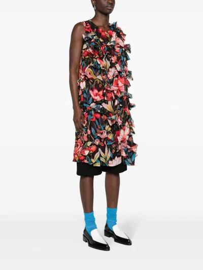 Shop Comme Des Garçons Flower Print Mini Dress In Multicolor