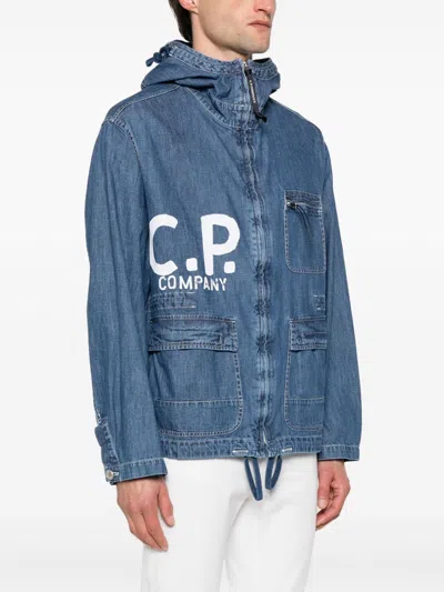 Shop C.p. Company Hooded Denim Jacket In Blue