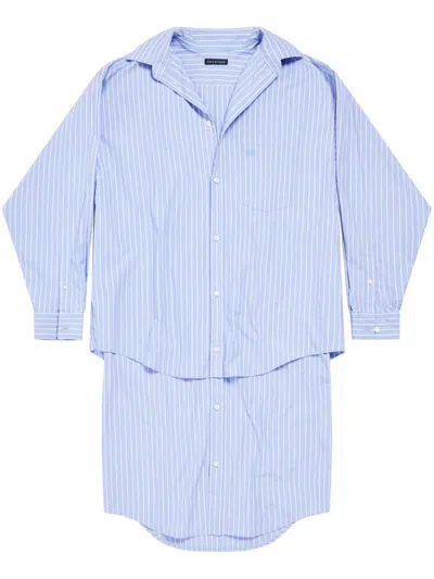 Shop Balenciaga Cotton Chemisier Dress In Blue