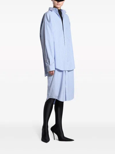 Shop Balenciaga Cotton Chemisier Dress In Blue