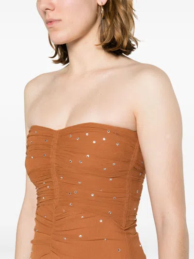 Shop Forte Forte Silk And Crystals Bustier Dress In Bronze