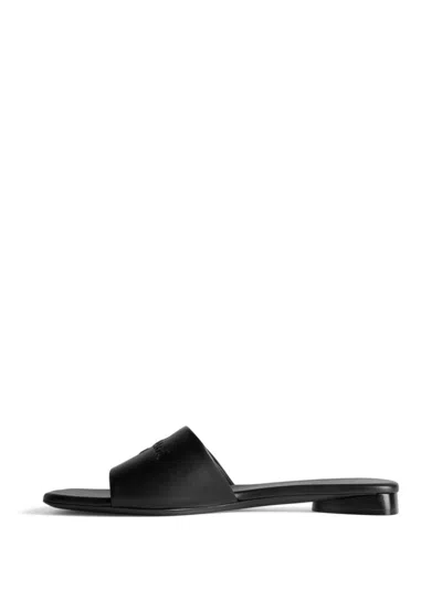 Shop Balenciaga Duty Free Leather Flat Sandals In Black