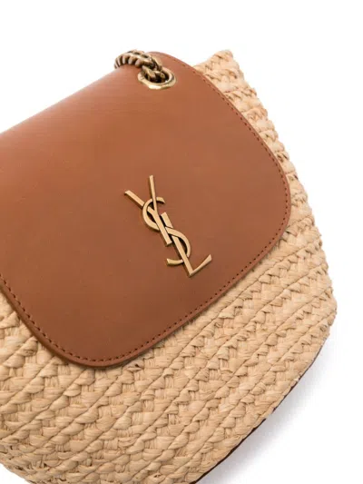 Shop Saint Laurent Manon Mini Raffia And Leather Shoulder Bag In Beige