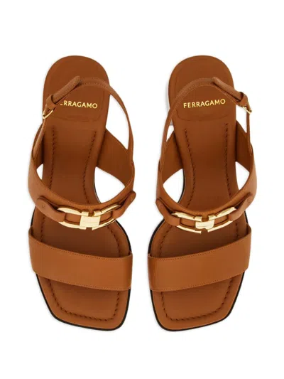 Shop Ferragamo Gancini Leather Sandals In Brown
