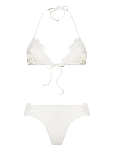 Shop Ermanno Scervino Lace Detail Triangle Bikini Set In White