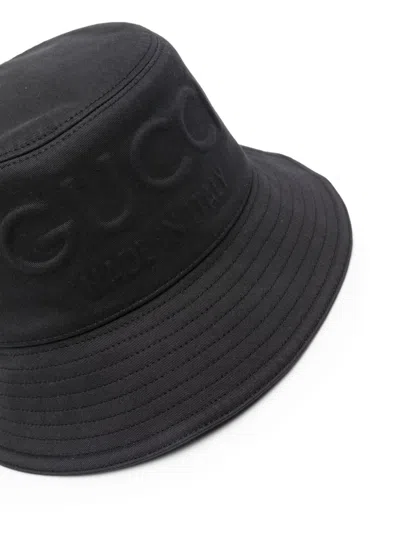Shop Gucci Logo Cotton Cloche Hat In Black