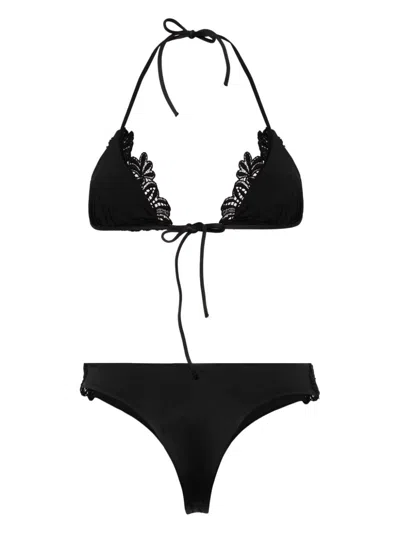 Shop Ermanno Scervino Lace Detail Triangle Bikini Set In Black