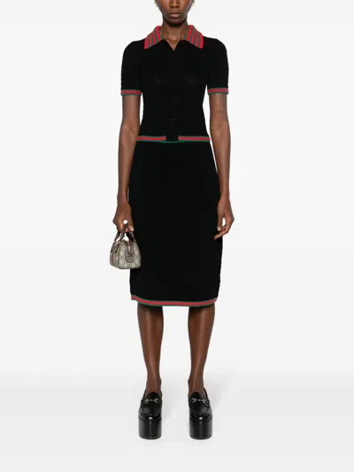 Shop Gucci Lace Cotton Midi Skirt In Black