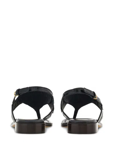 Shop Ferragamo Gancini Leather Thong Sandals In Black