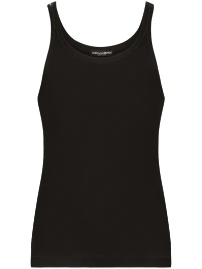 Shop Dolce & Gabbana Ribbed Cotton Tank Top In Black