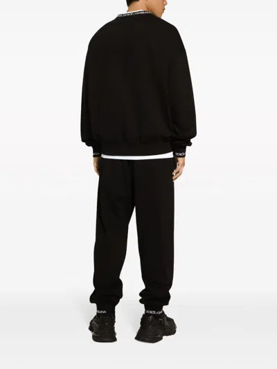 Shop Dolce & Gabbana Logo Cotton Crewneck Sweatshirt In Black