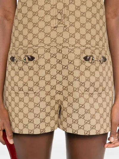 Shop Gucci Gg Supreme Canvas Jumpsuit In Beige