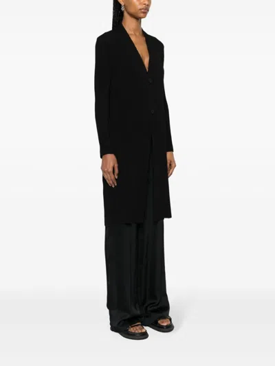 Shop Issey Miyake Long V-necked Coat In Black