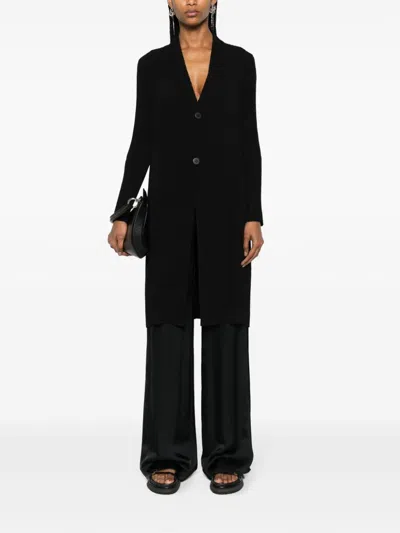 Shop Issey Miyake Long V-necked Coat In Black
