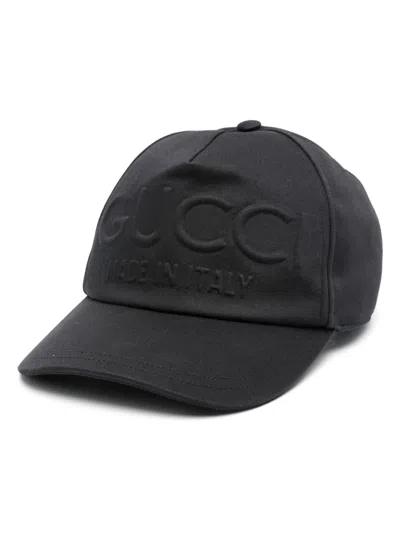 Shop Gucci Logo Cotton Baseball Cap In Black