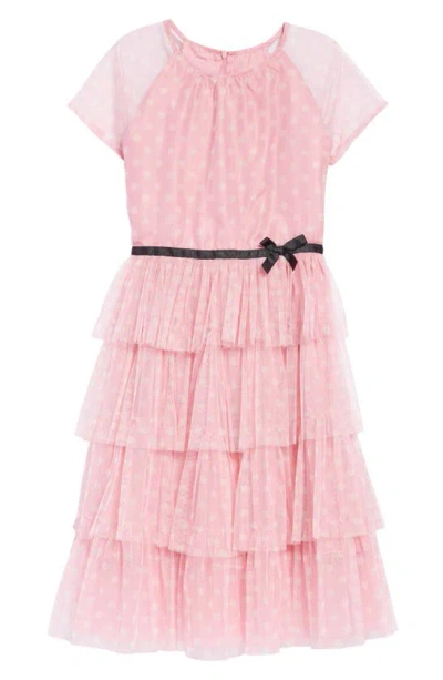 Shop Bcbg Kids' Tiered Dot Mesh Dress In Sweet Lilac Pink