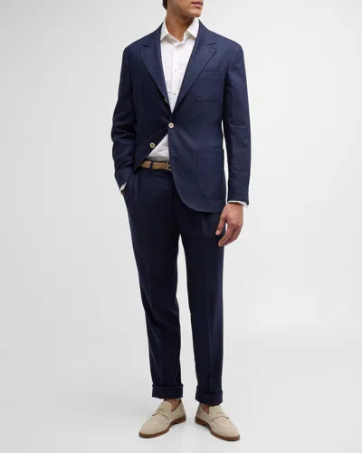 Shop Brunello Cucinelli Men's Exclusive Linen-wool Suit In Navy