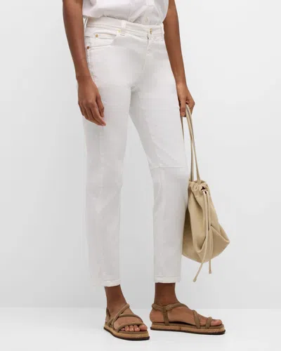 Shop Brunello Cucinelli Mid-rise 5-pocket Garment-dye Skinny-leg Ankle Pants In C159 White