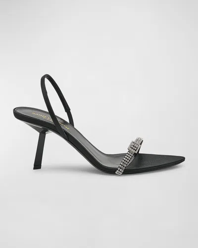 Shop Saint Laurent Rendez-vous Crystal-buckle Slingback Sandals In Black