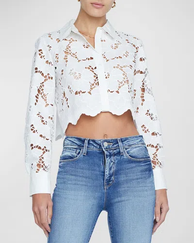 Shop L Agence Seychelle Floral Eyelet-embroidered Cropped Shirt In White