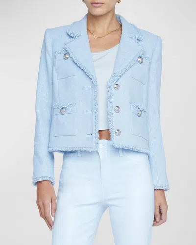 Shop L Agence Sylvia Metallic Tweed Jacket In Pale Blue Silver