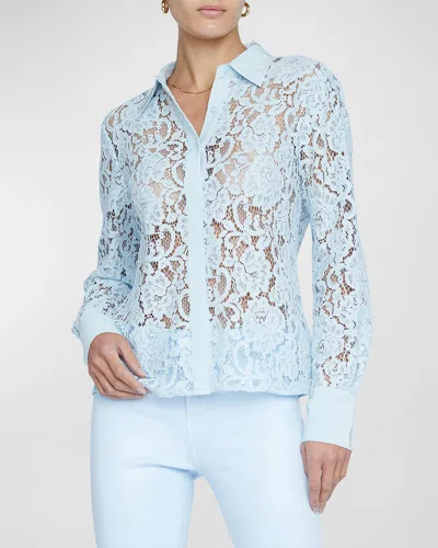 Shop L Agence Maia Lace Button-front Blouse In Ice Water