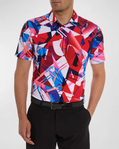 Shop Robert Graham Men's Driftwood Geometric-print Stretch Polo Shirt In Coral