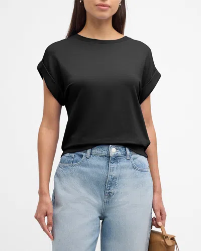 Shop Majestic French Terry Rolled-cuff Short-sleeve Crewneck Tee In Noir