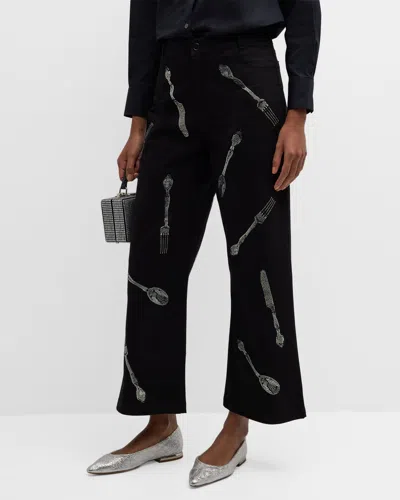 Libertine Michelin Star Wool Baggy Trousers With Crystal Detail In Black