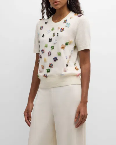 Shop Libertine Button Town Embellished Short-sleeve Cashmere Sweater In Snw