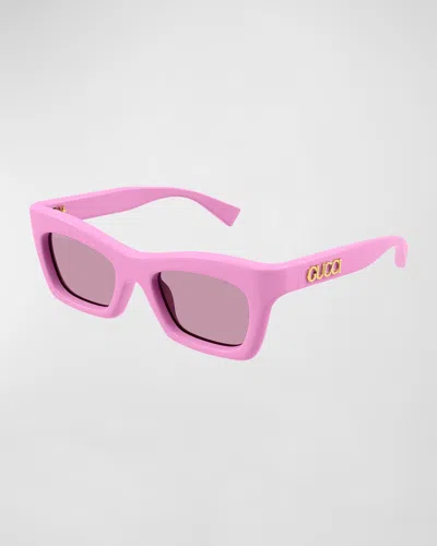 Shop Gucci Logo Acetate Cat-eye Sunglasses In Pink