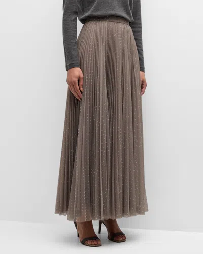 Shop Altuzarra Sif Strass Embellished Pleated Tulle Maxi Skirt In Truffle