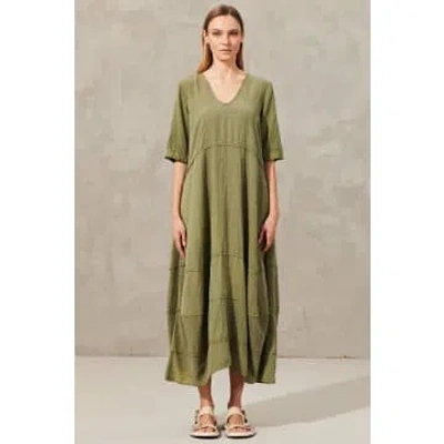 Shop Transit Long V-neck Short Sleeve Dress In Green